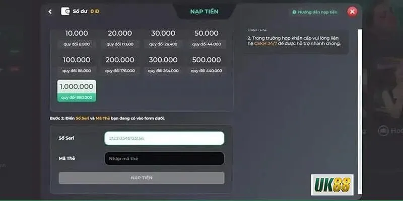 Kinh nghiệm giúp bạn Nạp tiền UK88 thuận lợi, an toàn và nhanh chóng